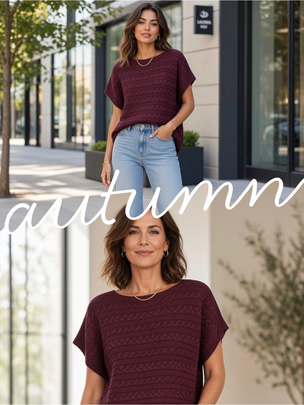 Ralph Lauren • Wine Cable Knit Top | Relaxed Short Sleeve Autumn Sweater NWT